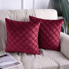 PACK OF 2  MAROON VELVET CROSS PLEATED CUSHION COVER
