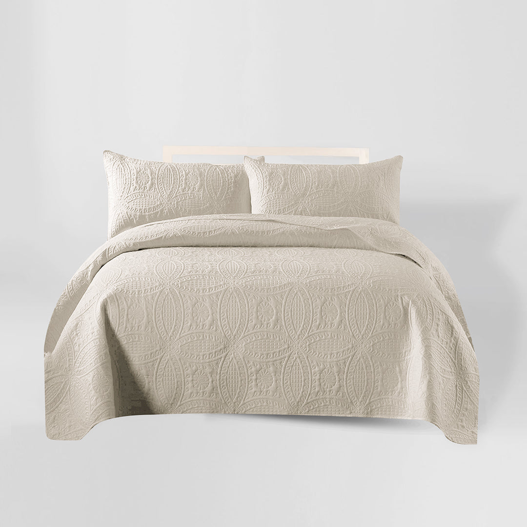 Cream Ultrsasonic QUILTED BEDSPREAD SET