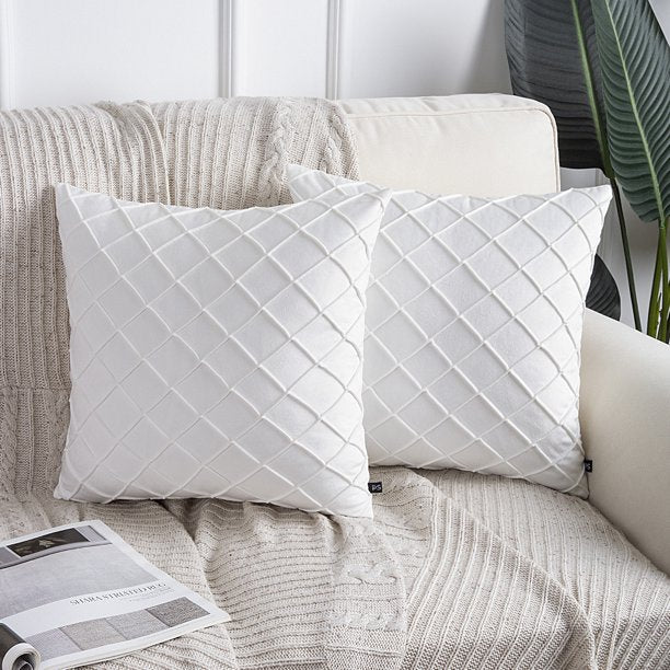 PACK OF 2 WHITE VELVET CROSS PLEATED CUSHION COVER