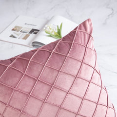 PACK OF 2 PINK VELVET CROSS PLEATED CUSHION COVER