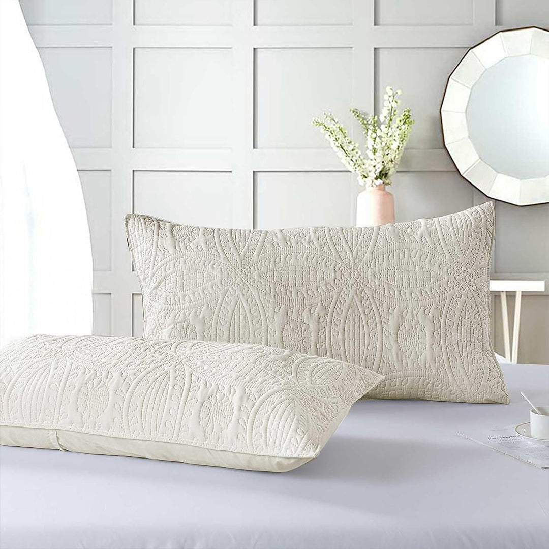 Cream Ultrsasonic QUILTED BEDSPREAD SET