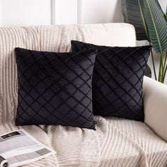 PACK OF 2 BLACK VELVET CROSS PLEATED CUSHION COVER