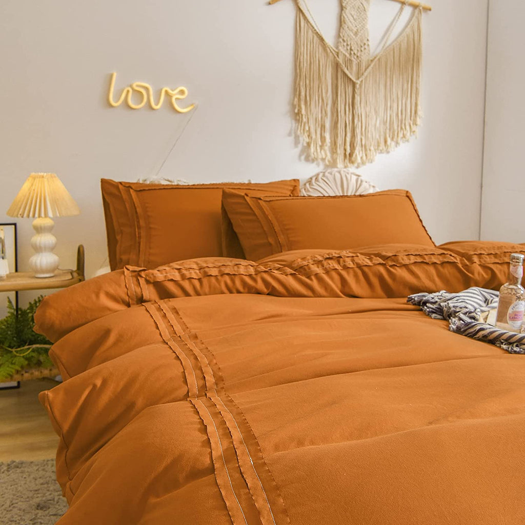 Mustard Ruched Lace Duvet Cover Set  8-pcs King Size
