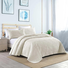 Cream Ultrsasonic QUILTED BEDSPREAD SET