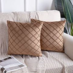 PACK OF 2 BROWN VELVET CROSS PLEATED CUSHION COVER
