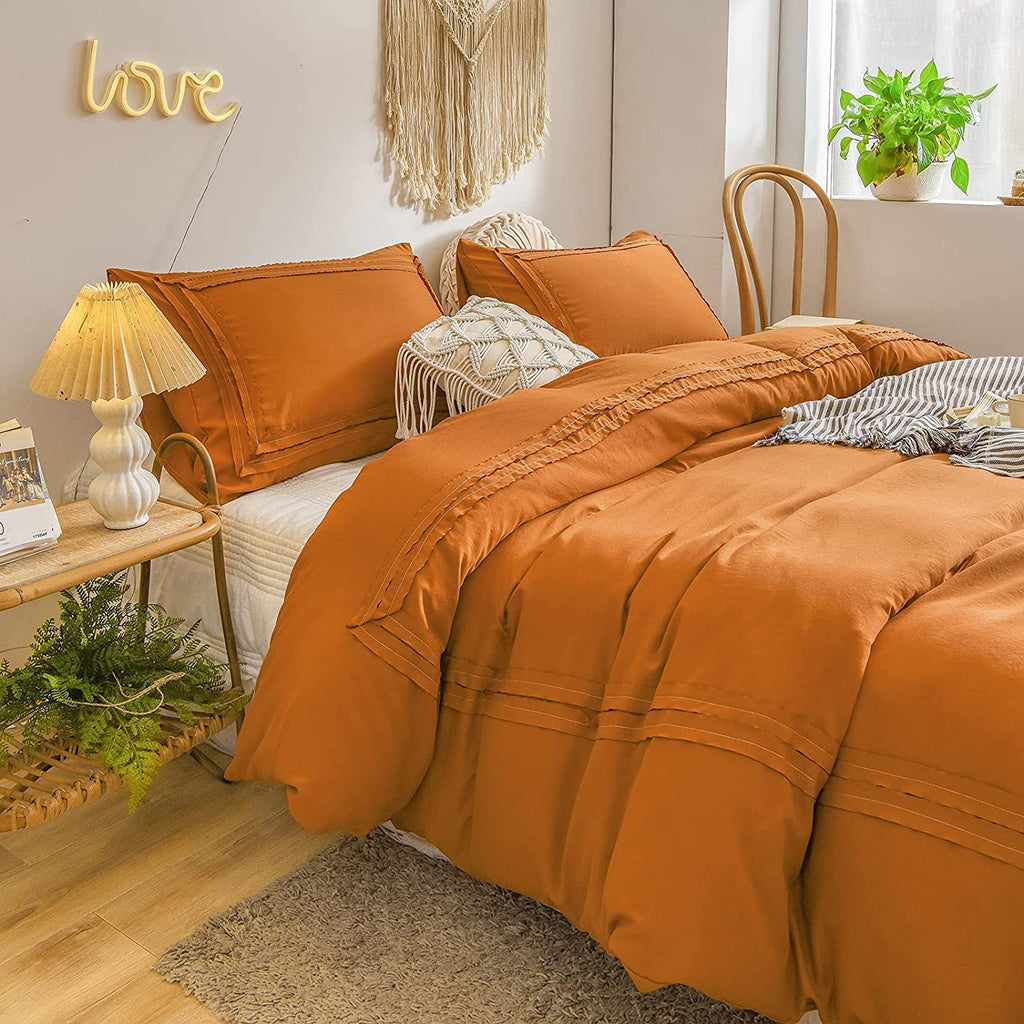 Mustard Ruched Lace Duvet Cover Set  8-pcs King Size