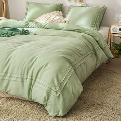 Light Green Ruched Lace Duvet Cover Set  8-pcs King Size