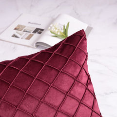 PACK OF 2  MAROON VELVET CROSS PLEATED CUSHION COVER