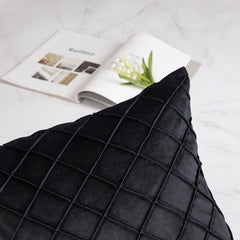 PACK OF 2 BLACK VELVET CROSS PLEATED CUSHION COVER