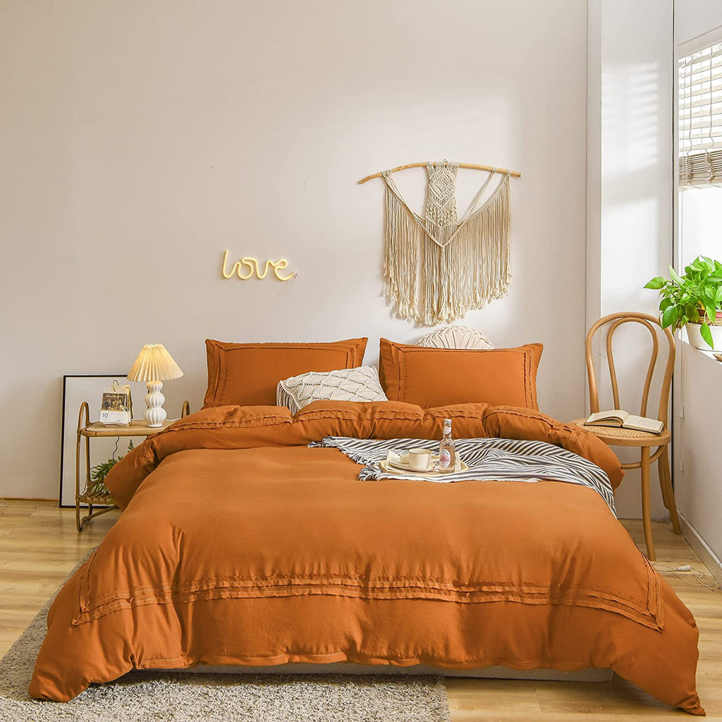 Mustard Ruched Lace Duvet Cover Set  8-pcs King Size