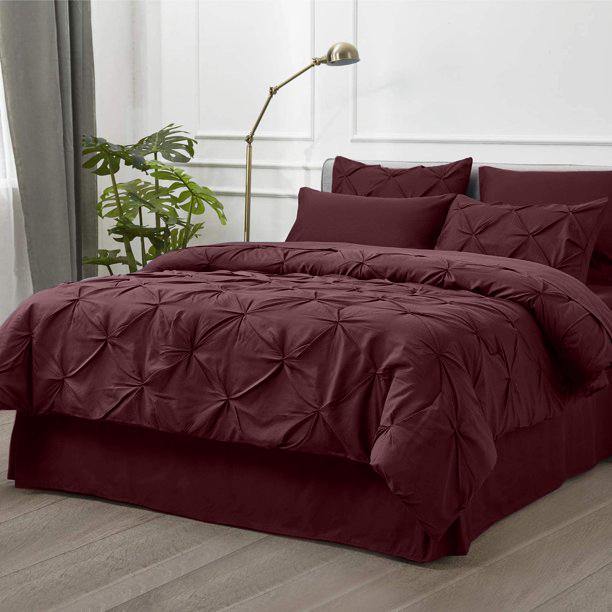 6 Pc's Luxury Diamond Pintuck Bedspread Light Filled Maroon