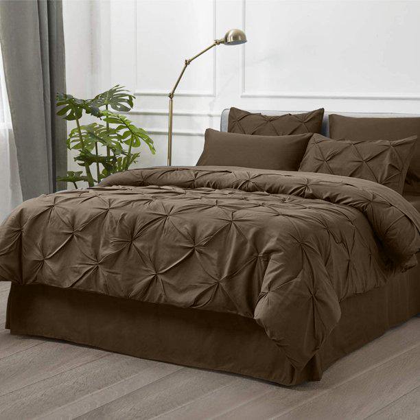 6 Pc's Luxury Diamond Pintuck Bedspread Light Filled Brown