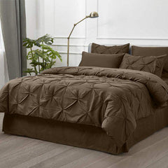 6 Pc's Luxury Diamond Pintuck Bedspread Light Filled Brown