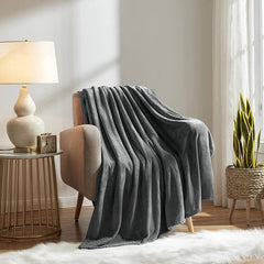 FLUFFY MINK FLEECE THROW BLANKET-Grey