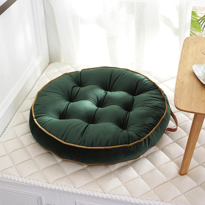 CORDED ROUND GREEN FLOOR CUSHIONS (VELVET )