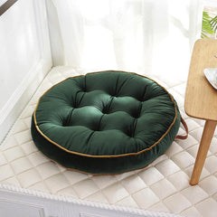 CORDED ROUND GREEN FLOOR CUSHIONS (VELVET )