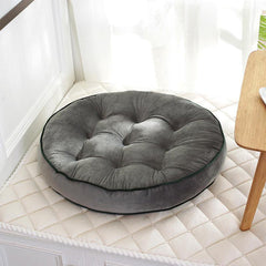 CORDED ROUND GREY FLOOR CUSHIONS (VELVET )
