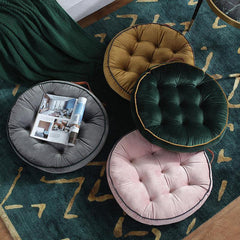 CORDED ROUND MUSTARD FLOOR CUSHIONS (VELVET )