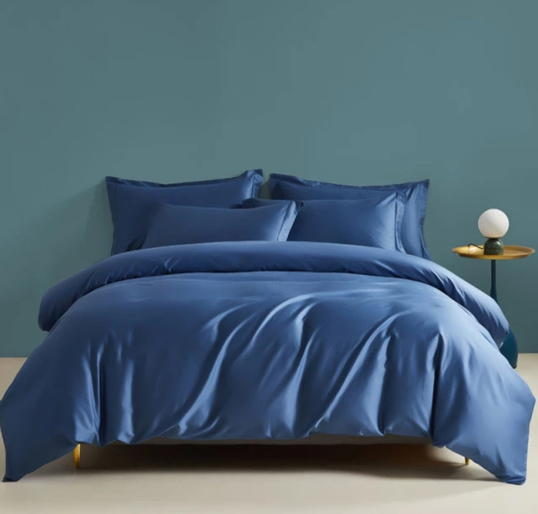 6 Pieces  Silk Duvet Set Blue