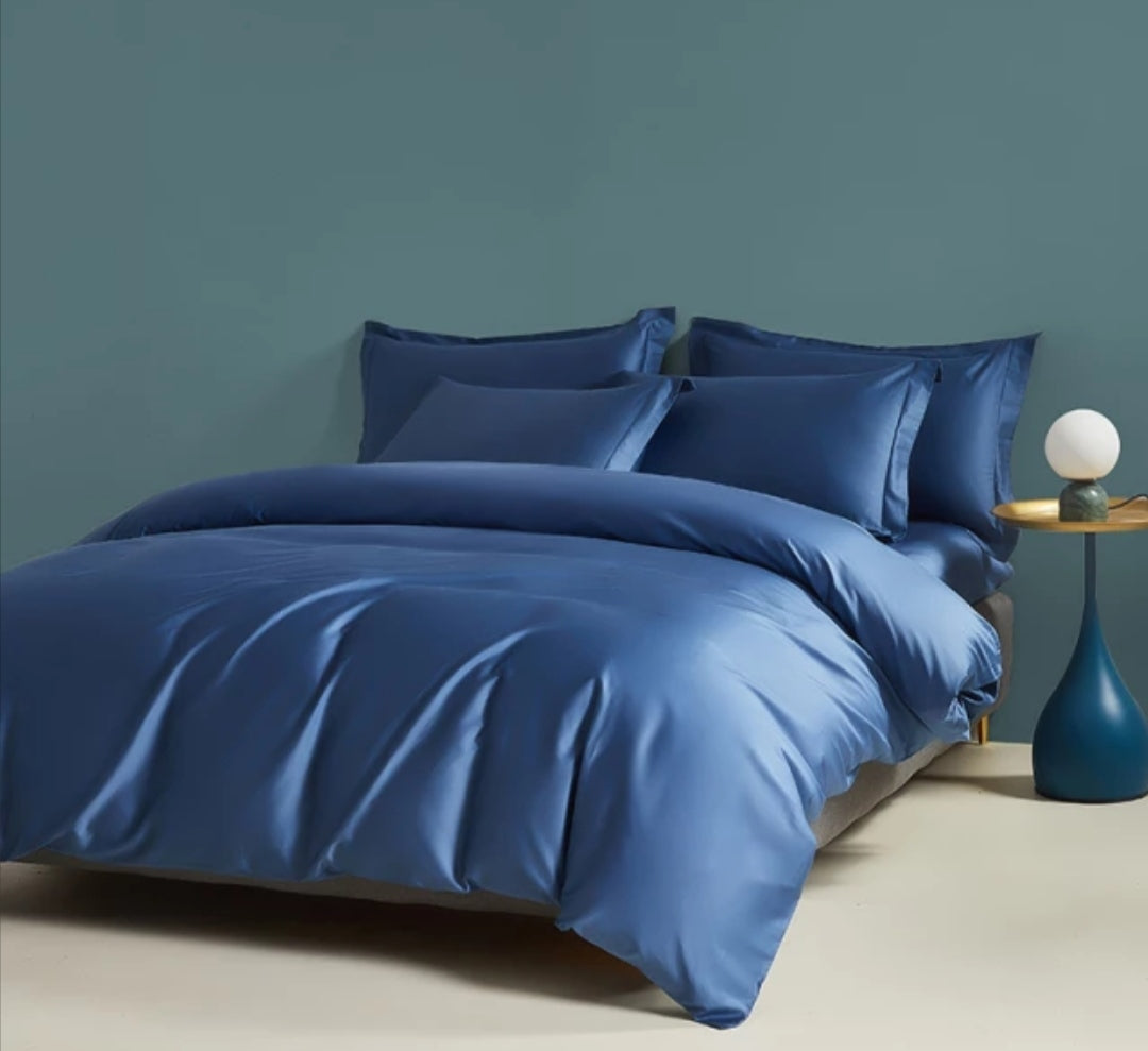 6 Pc's Premium Satin Hotel Blue  Duvet Set
