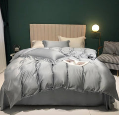 6 Pieces Silk Duvet Set Light grey