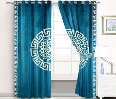2 Pc's Luxury Motive Embroidered Velvet Greek Border Curtains Zinc/White