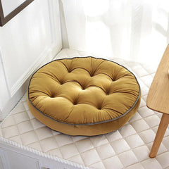 CORDED ROUND MUSTARD FLOOR CUSHIONS (VELVET )