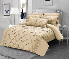 8Pcs Pintuck Duvet Set With Pleats Beige