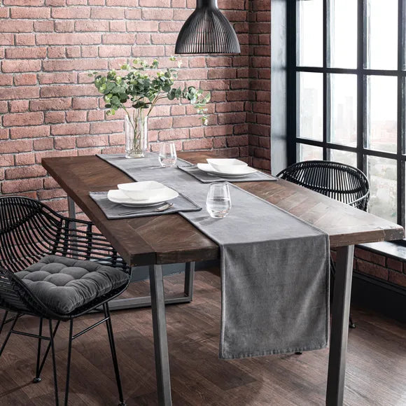 Luxury Velvet Plain Table Runner set - Light Grey