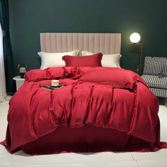6 Pieces Silk Duvet Set Red