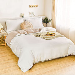 6 pieces Reversible pom pom duvet set Beige/Cream