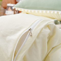 6 pieces Reversible pom pom duvet set Green/Cream