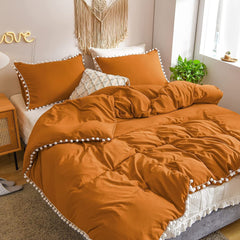 6 pieces pom pom duvet set Mustard