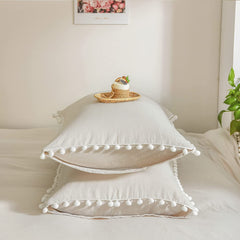 6 pieces pom pom duvet set Cream
