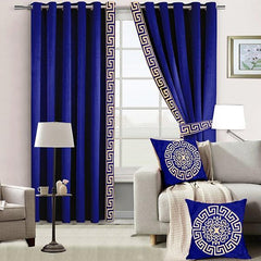2 Pieces Luxury Velvet Curtain Panels and 2 Belts Blue