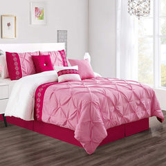 Embroidered Pintuck Duvet 8 pieces Baby Pink
