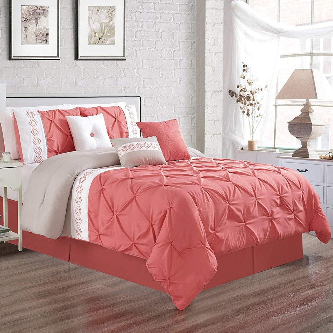 Embroidered Pintuck Duvet 8 pieces Tea Pink
