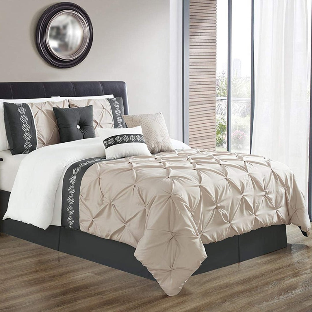 Embroidered Pintuck Duvet 8 pieces Grey