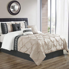 Embroidered Pintuck Duvet 8 pieces Grey