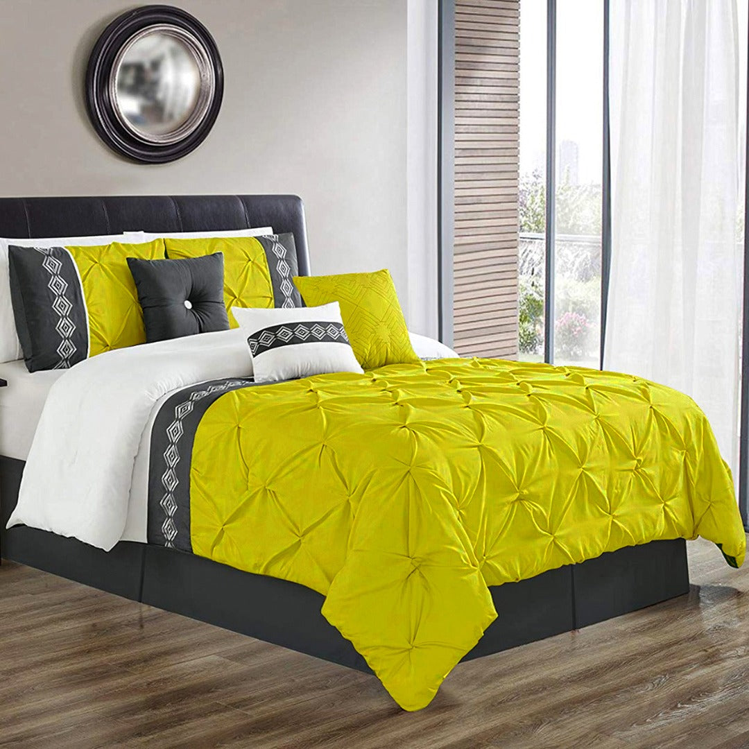 Embroidered Pintuck Duvet 8 pieces Mustard