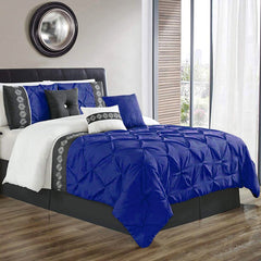 Embroidered Pintuck Duvet 8 pieces Royal Blue