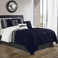 Embroidered Pintuck Duvet 8 pieces Black