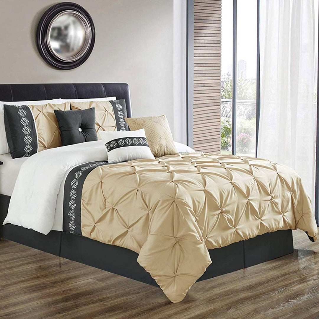Embroidered Pintuck Duvet 8 pieces Beige