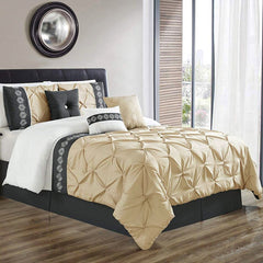 Embroidered Pintuck Duvet 8 pieces Beige