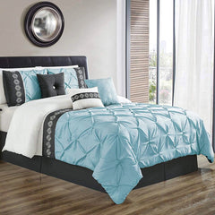 Embroidered Pintuck Duvet 8 pieces Sky Blue
