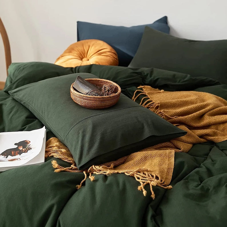 Brata Stich Embroidery Duvet Set - Green