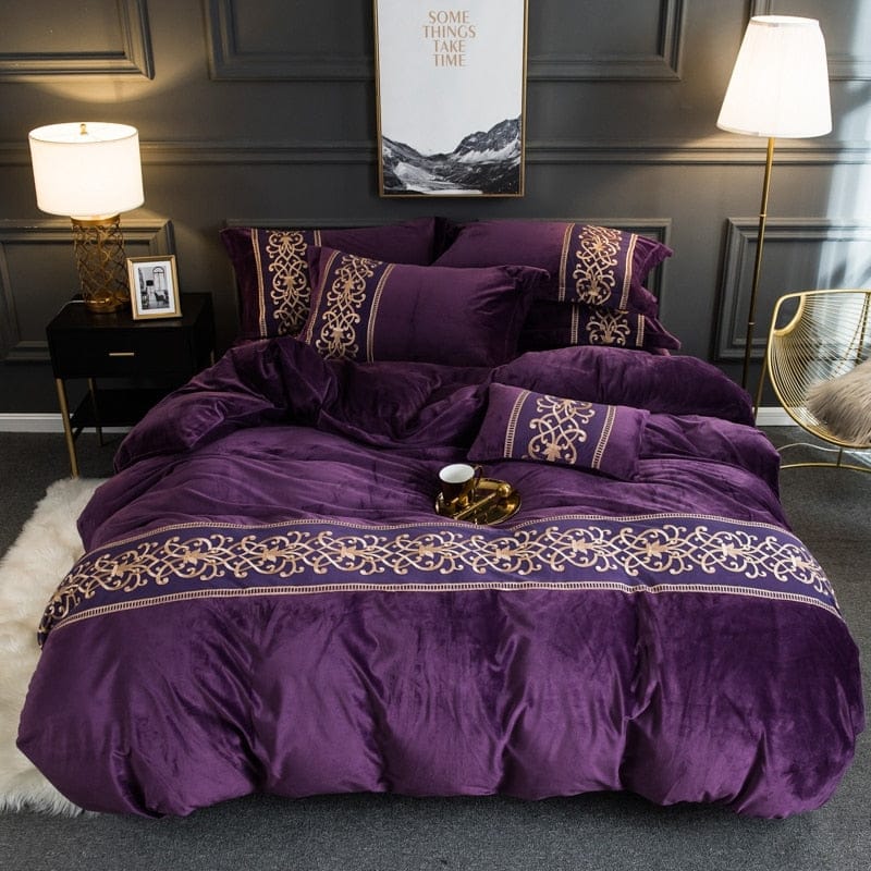 Brooklyn Velvet Royal Duvet Cover & Shams - Purple