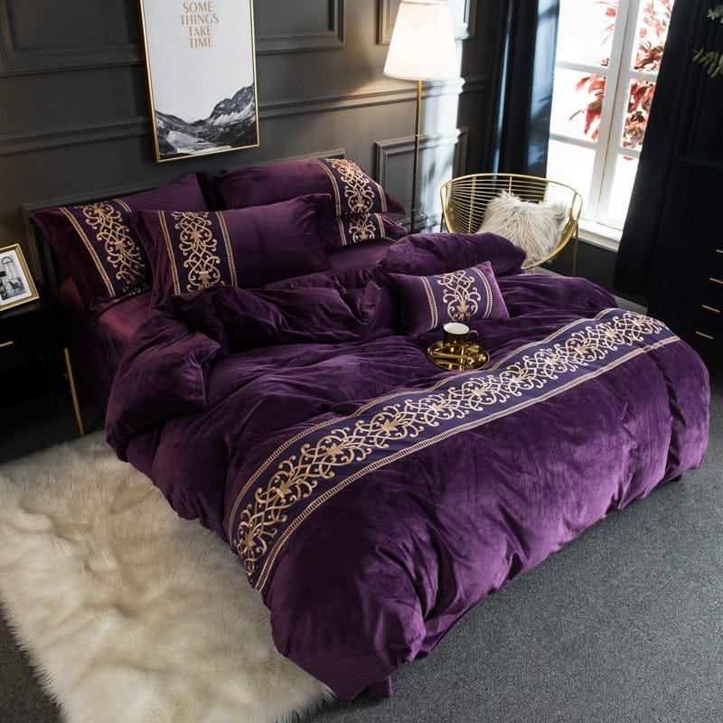 Brooklyn Velvet Royal Duvet Cover & Shams - Purple