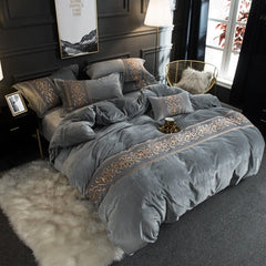 Brooklyn Velvet Royal Duvet Cover & Shams - Grey
