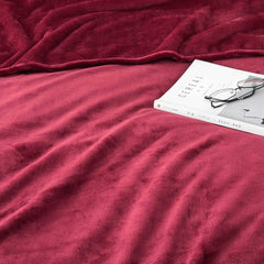 FLUFFY MINK FLEECE THROW BLANKET-Maroon